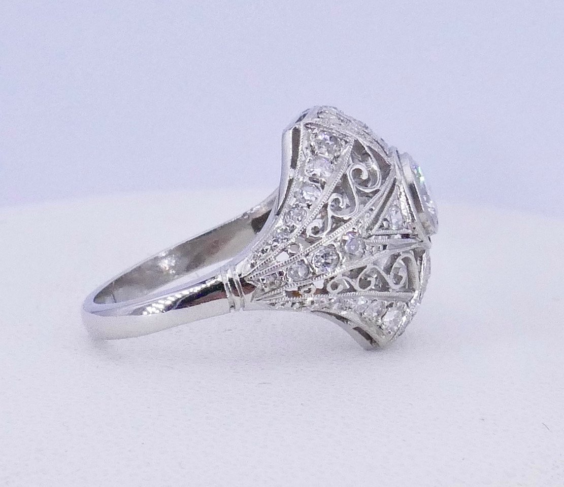 Bague Dôme Art déco platine diamants -photo-2