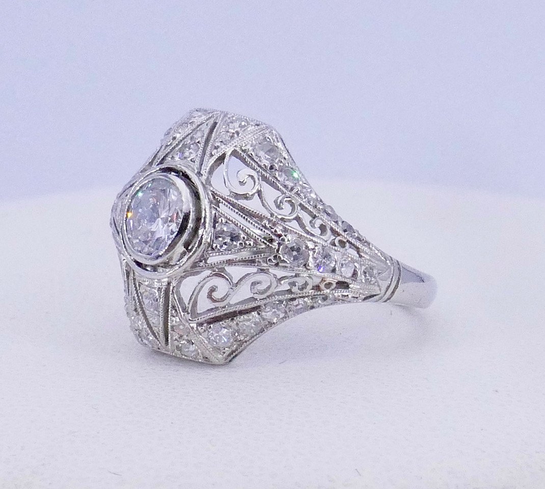 Bague Dôme Art déco platine diamants -photo-1