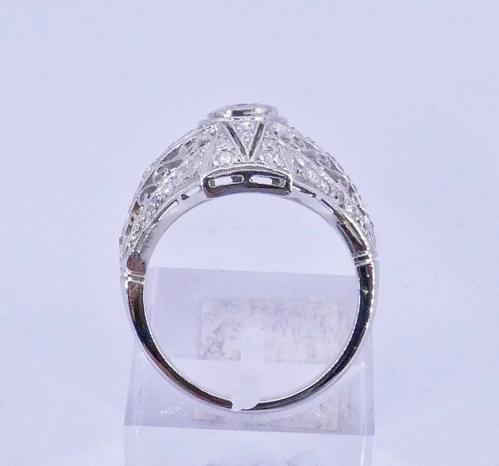 Bague Dôme Art déco platine diamants -photo-2