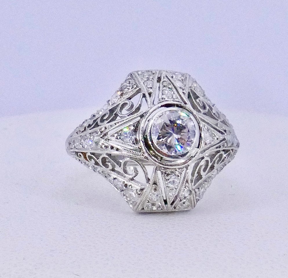 Bague Dôme Art déco platine diamants -photo-3