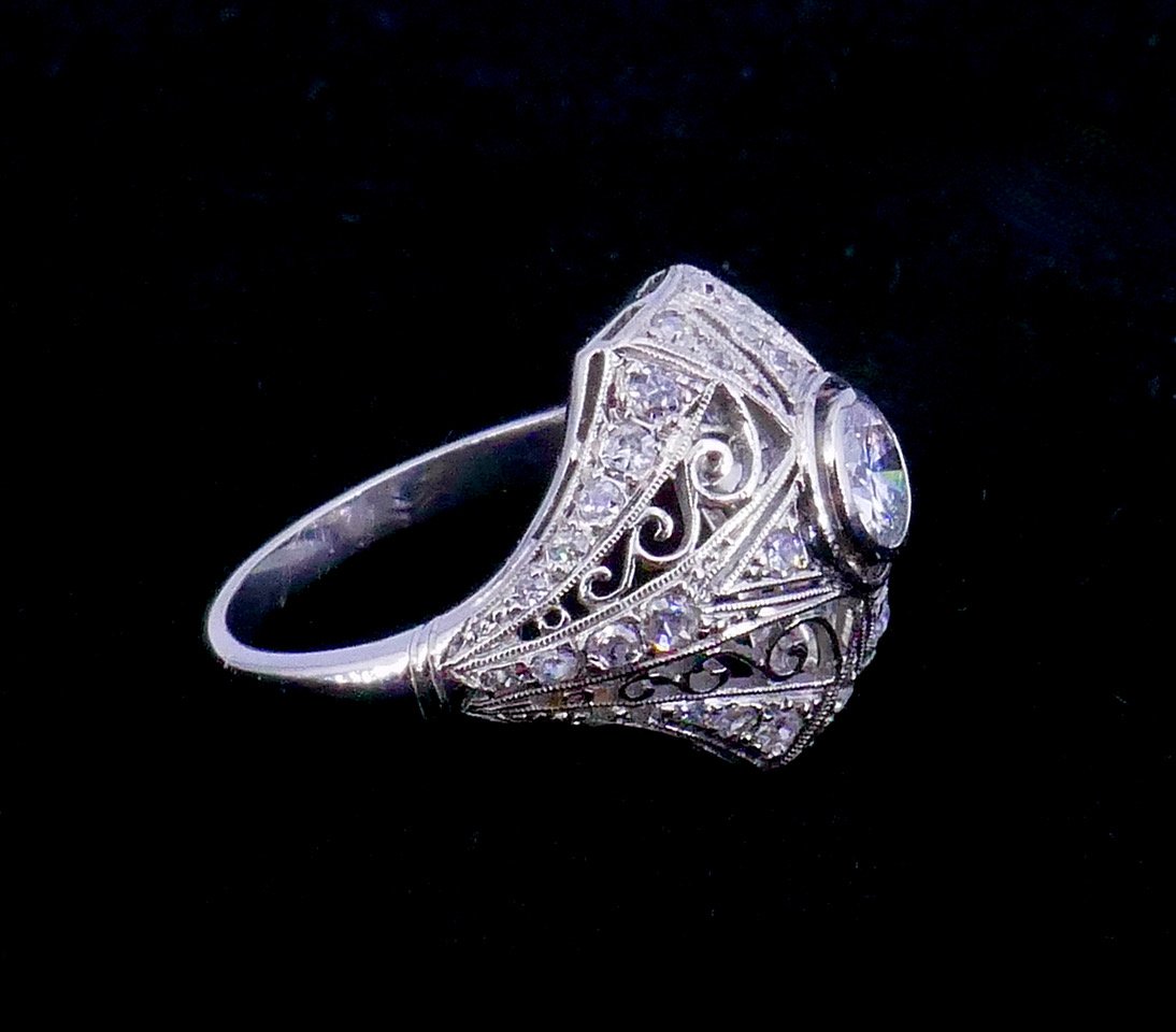 Bague Dôme Art déco platine diamants -photo-5