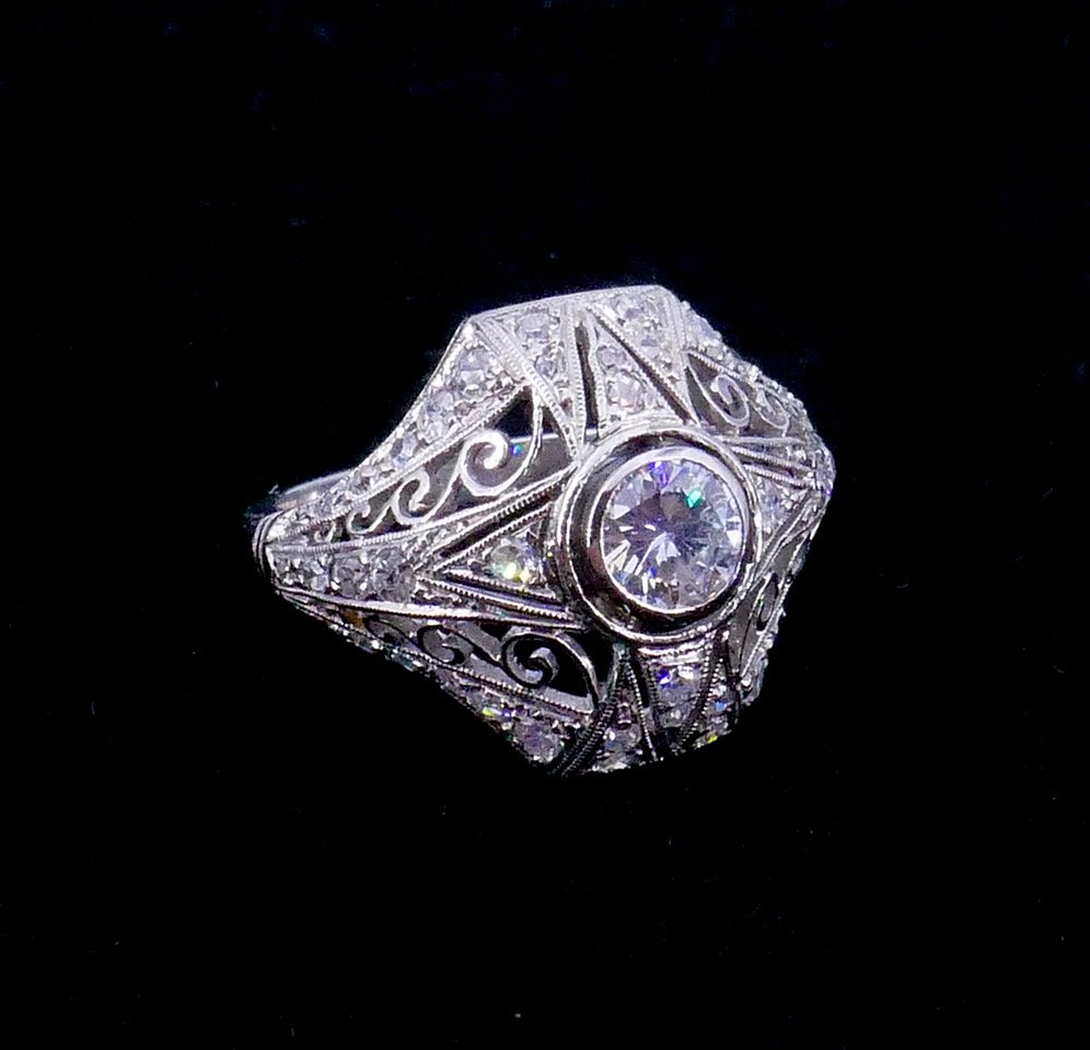 Bague Dôme Art déco platine diamants -photo-6
