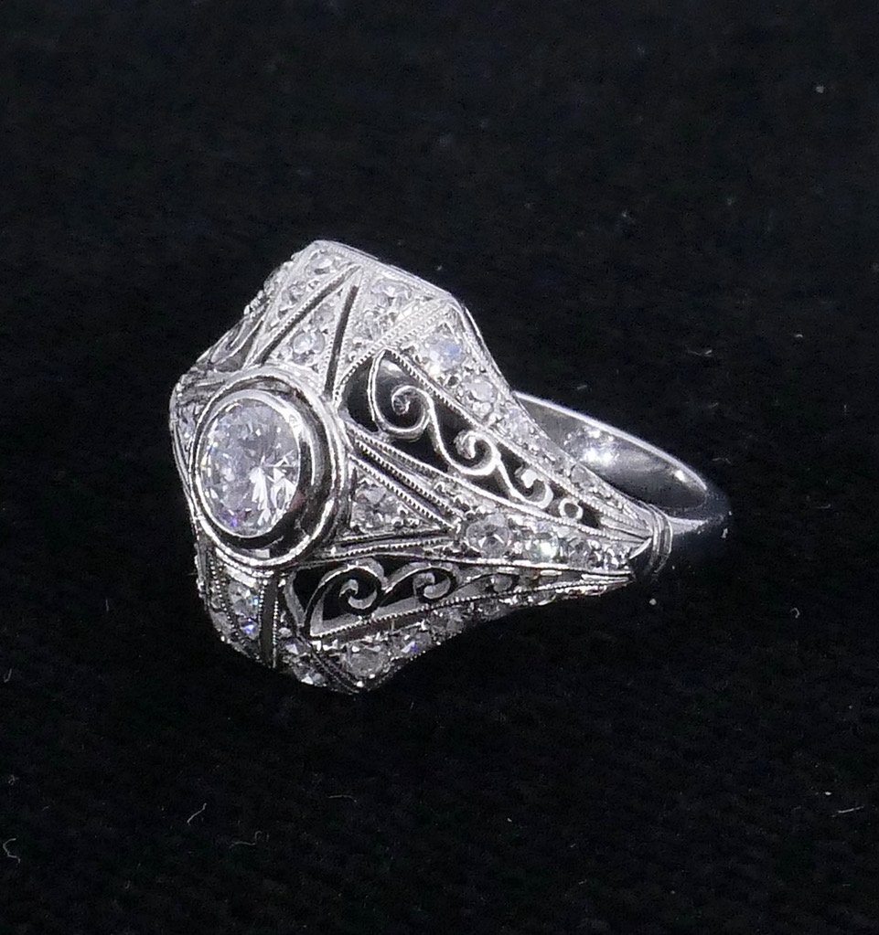 Bague Dôme Art déco platine diamants -photo-7
