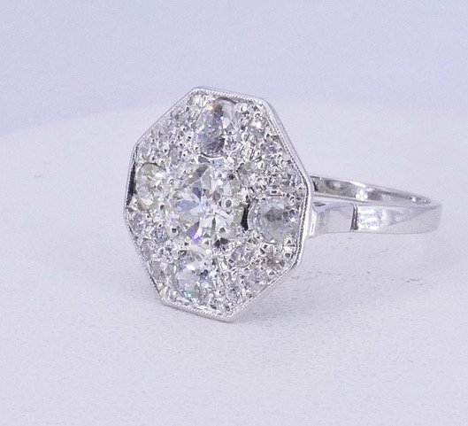 Octagonal White Gold Diamond Ring -photo-3