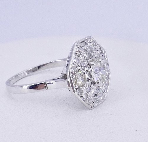 Octagonal White Gold Diamond Ring -photo-4