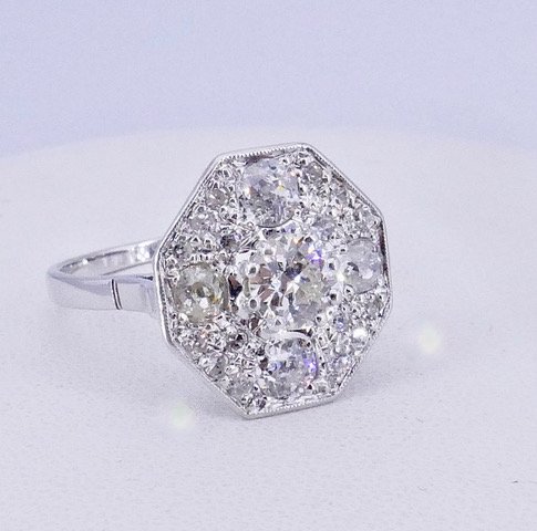Octagonal White Gold Diamond Ring -photo-1