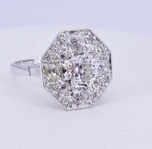 Octagonal White Gold Diamond Ring -photo-3