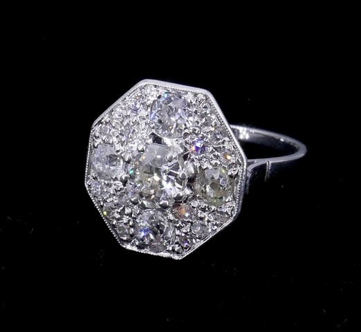 Octagonal White Gold Diamond Ring -photo-4