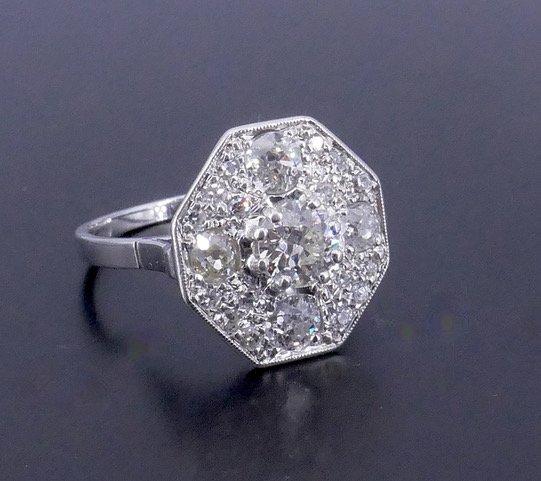 Octagonal White Gold Diamond Ring -photo-6