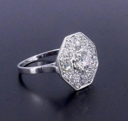 Octagonal White Gold Diamond Ring -photo-7