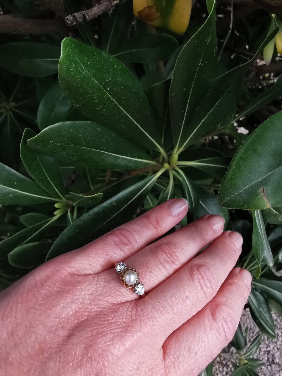 Bague jarretière perle et diamants -photo-3