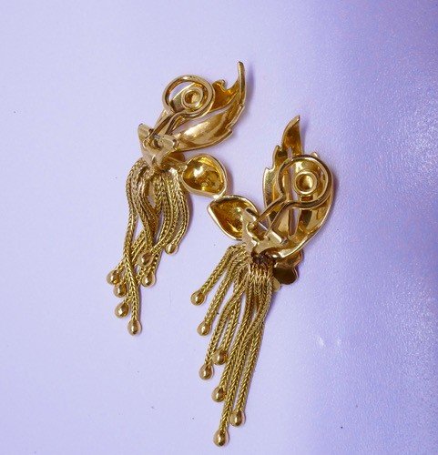 Gold And Diamond Pendant Earrings 1950-photo-2