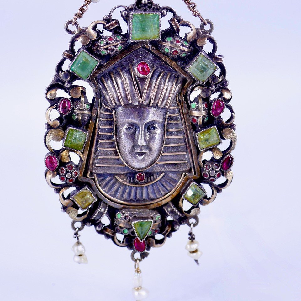 Egyptomania: Pharaoh Pendant Early 20th Century-photo-2