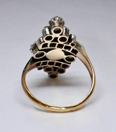 Marquise Ring XIXth Century Diamonds And Fine Pearl-photo-1