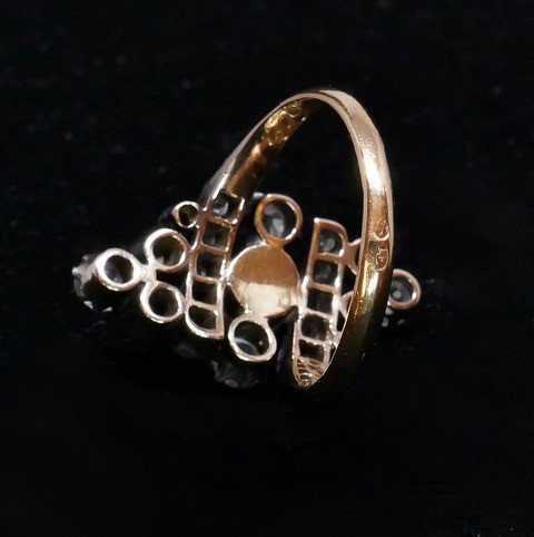 Marquise Ring XIXth Century Diamonds And Fine Pearl-photo-2