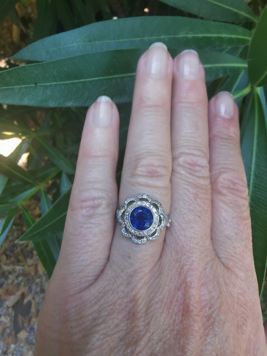 Bague 1920 Diamants Et Saphir Festonnée-photo-1