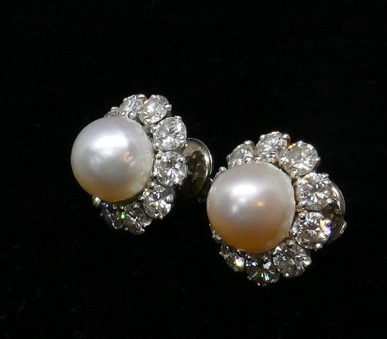 Diamond And Pearl Flower Earrings-photo-2