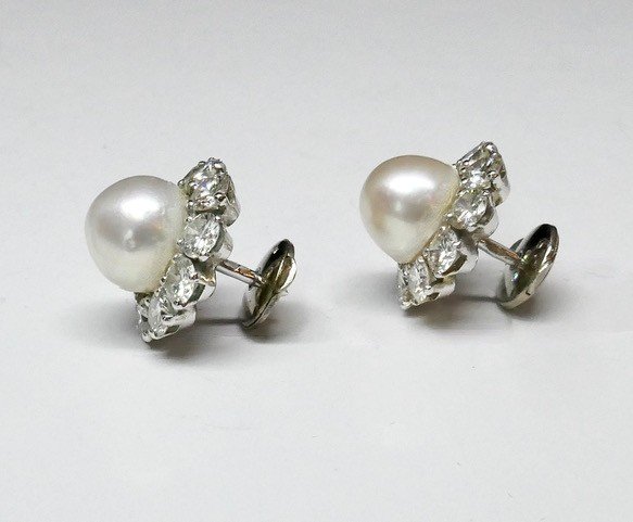 Diamond And Pearl Flower Earrings-photo-2