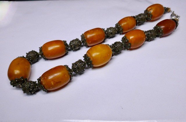 Necklace In Amber And Silver Morocco Late 19th Century-photo-2