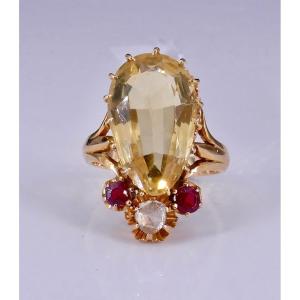 Bague Or Jaune Duchesse Citrine 1950