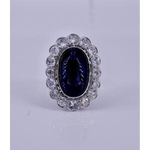 Bague Pompadour 1930 Saphir Cabochon Et Diamants 