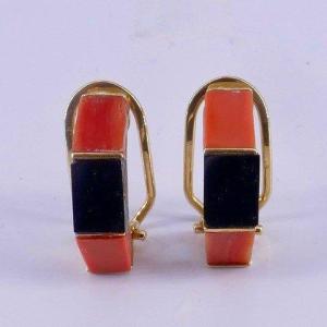 Clips d'Oreilles Onyx Corail Des Années 70