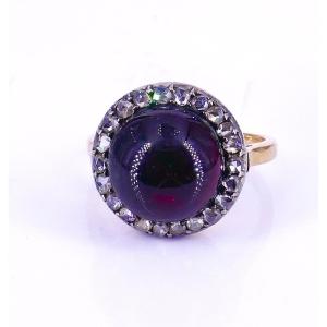 Napoleon III Garnets Cabochon Diamonds Ring