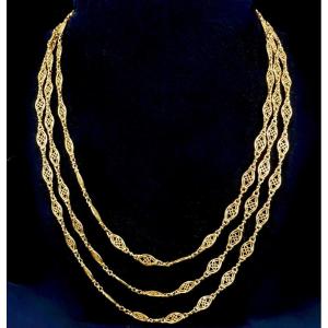 Filigree Gold Long Necklace Late 19th Century