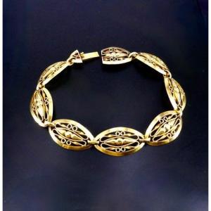 Bracelet Or Maille Olive Filigranée Fin XIX ème Siècle 