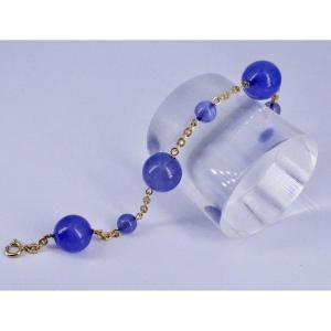 Gold Bracelet Chain Blue Agate Balls