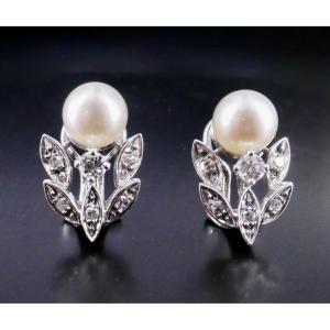 Clips d'Oreilles Or Perles Diamants 