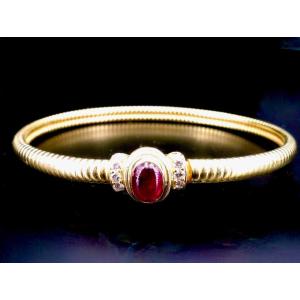 Gay Frères : Bracelet Or Jaune Rubis Cabochon 