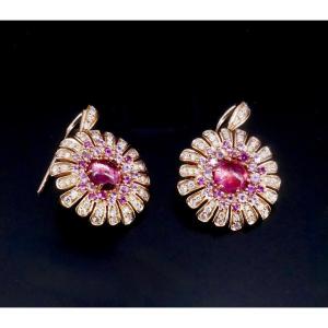 “flowers” Diamond Tourmaline Earrings