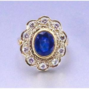 Pompadour Ring Two Golds Diamonds And Sapphire
