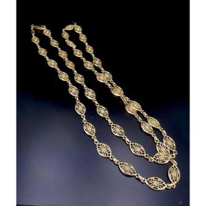 Yellow Gold Filigree Mesh Necklace 