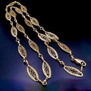 Yellow Gold Filigree Mesh Necklace 