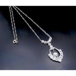 1930s Gold Platinum Diamond Pendant Necklace 