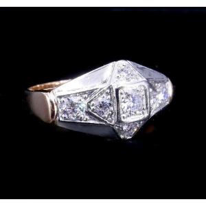 Art Deco Ring Gold Platinum Diamonds 