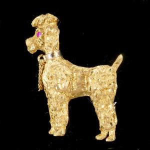 Broche caniche or rubis 1960
