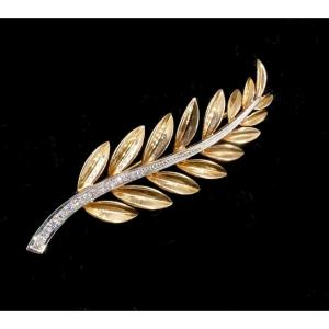 Diamond Acacia Leaf Brooch, 1950s