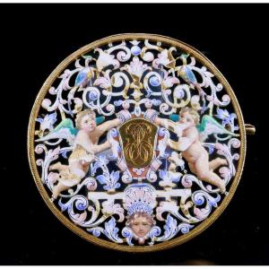 Broche Néo-Renaissance émaillée XIX ème 