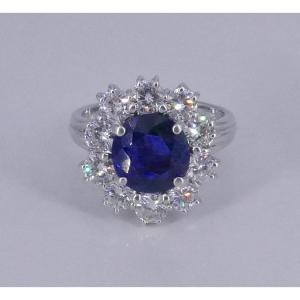 Bague marguerite saphir diamants 