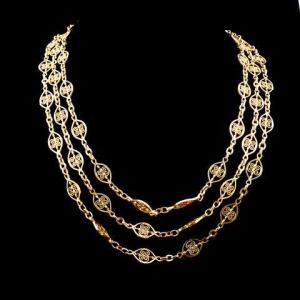 19th-century Yellow Gold Long Necklace With Filigree Links