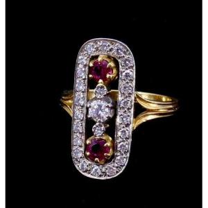 Bague or platine diamants et rubis 1910/1920