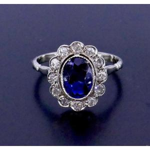 Bague pompadour 1930 saphir verneuil diamants 
