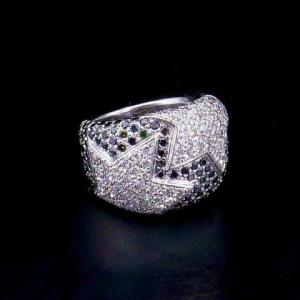Bague bandeau pavage diamants étoiles 