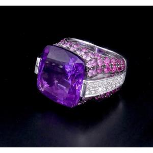 Amethyst, Ruby, Sapphire, And Diamond Ring