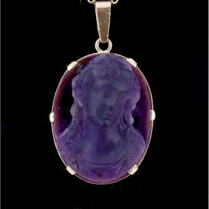 Pendentif camée sur amethyste XIX ème or