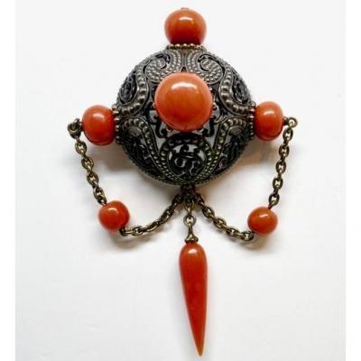 Broche Argent, Corail XIX ème 