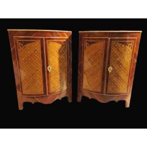 Pair Of Marquetry Chests Of Drawers. Period XIXth Century